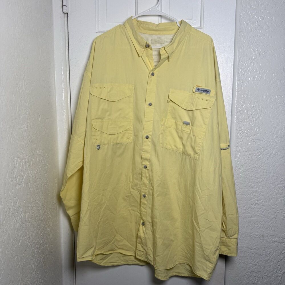 Columbia Mens PFG Yellow Long Sleeve Fishing Shirt Vented Back Outdoor XXL 2XL